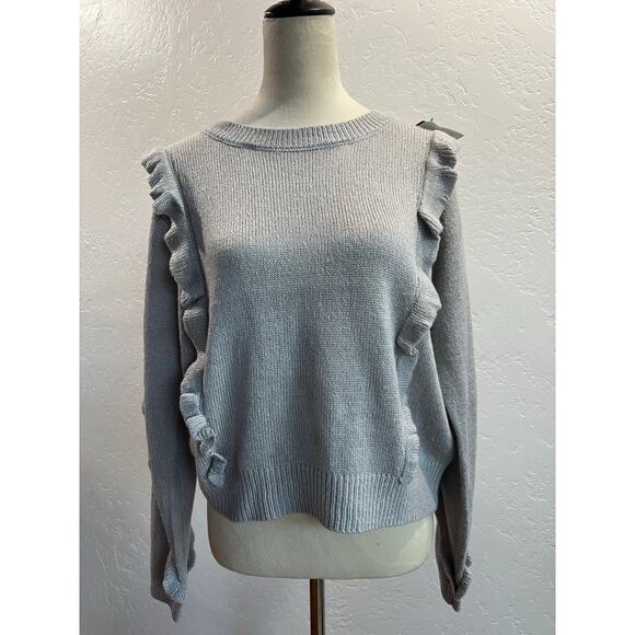 BCBG Generation Grey Ruffle Sweater Women’s Large NWT - Picture 1 of 9